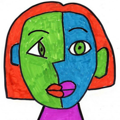  Picasso Inspired Cubism Marker Portrait project wit the kids!
