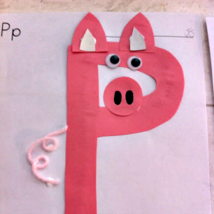 p is for pig. Letter P Piggy Project. Pink pig craft