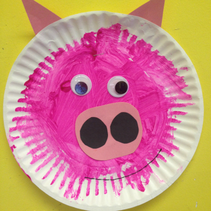painted paper plate pig project. Piggy Paper Plate Project. Pink Pig Craft