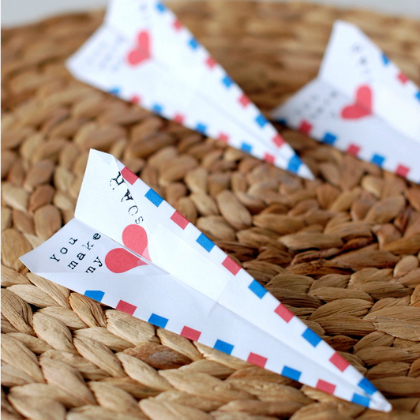 paper airplane valentines as paper plane crafts for kids