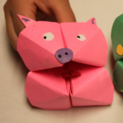 pig cootie catcher project. piggy project. pink pig craft