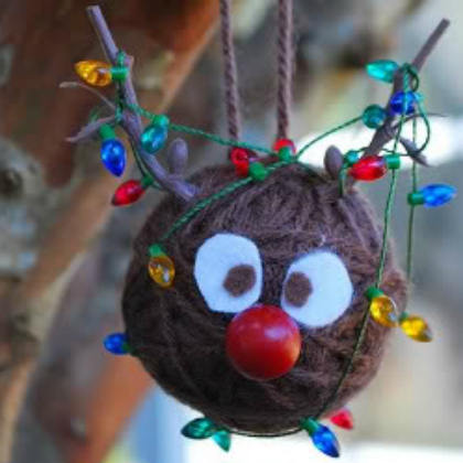 reindeer yarn ball ornament