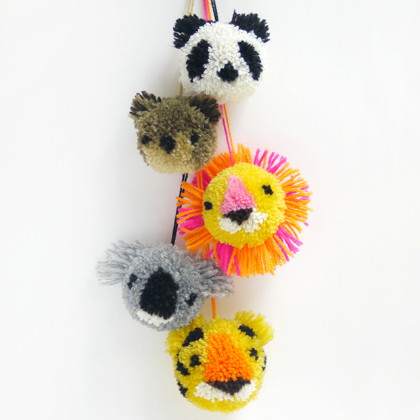 Zoo Animal Charms Pom Pom Craft- Panda, Koala, Lion, Tiger as school bag charm
