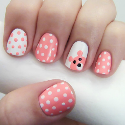bear polka dot, Spring Nails, nail art, nail art ideas for kids, cute nail art ideas, colorful nail art