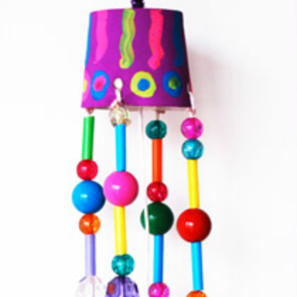 Colorful Beaded Wind Chime Crafts for Kids made of large and medium-sized beads, paper cup or yogurt cup, Drinking straws