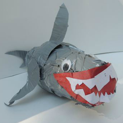 duct tape shark, Shark Crafts, scary-fun shark crafts for kids, animal crafts, fish crafts for kids