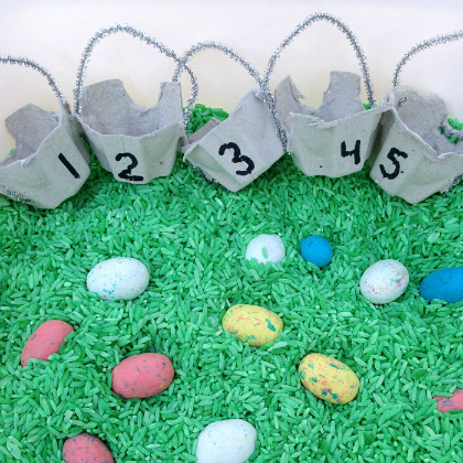 Easter Egg Hunt Sensory Bins - Spring Math Activities with the preschoolers!