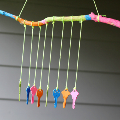 DIY Key Wind Chime Crafts for Kids- Blue, Orange, Green, Yellow Green and Pink
