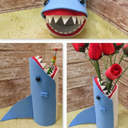 shark vase, Shark Crafts, scary-fun shark crafts for kids, animal crafts, fish crafts for kids