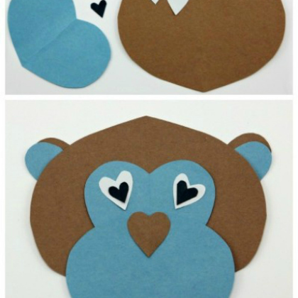 Heart Shape Monkey Craft in Brown and Blue