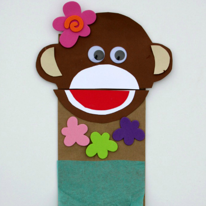Luau hula monkey craft. Paper Bag Monkey Craft. Hawaiian Monkey Craft.