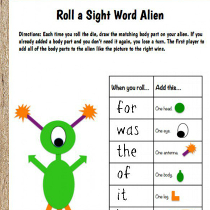 sight word alien, learning activity for kids, sight reading, sight word games, reading games, fun learning activities