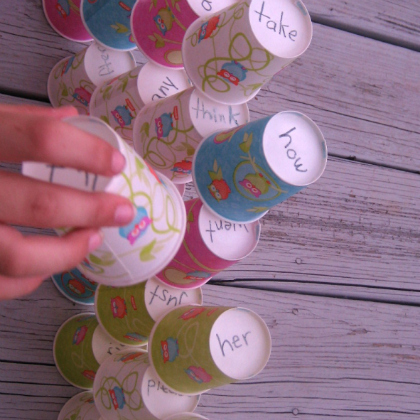 word stacking cups for sight word challenge, learning activity for kids, sight reading, sight word games, reading games, fun learning activities