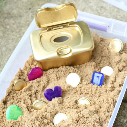 pirate sensory bin, 25 Argh-mazing Pirate Crafts And Activities For Kids Featured, pirate activities, pirate ideas for kids, pirate ships
