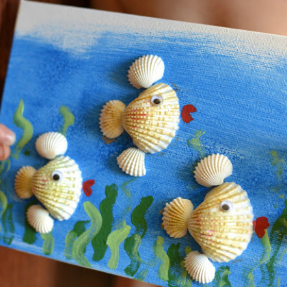 fish canvas, Summery Seashell Crafts For Kids