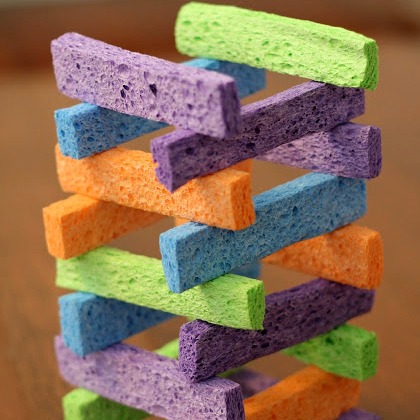 sponge tower time, 25 Spunky Sponge Crafts and Activities for Kids, Sponge ideas. ways to play with sponge, how to play with sponge. sponge activities