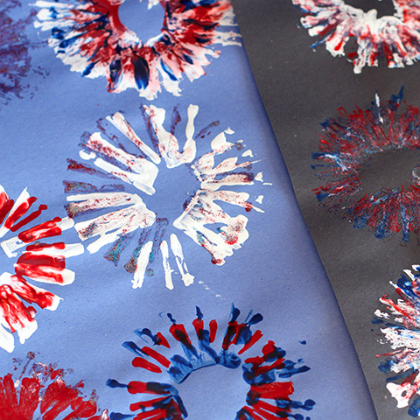 4th-of-July-Fireworks-Painting-Kids-Craft-Activity with Toilet Paper Roll Red, Blue and White. USA Flag. Memorial Day, Independence Day