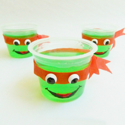 Jello-Cups ninja turtles, 25 Totally Tubular Ninja Turtle Crafts and Snacks Featured, cartoon-inspired crafts, cartoons, ninja turtles, fun crafts for kids