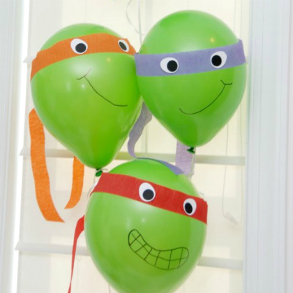 Ninja-Turtle-Balloons, 25 Totally Tubular Ninja Turtle Crafts and Snacks Featured, cartoon-inspired crafts, cartoons, ninja turtles, fun crafts for kids