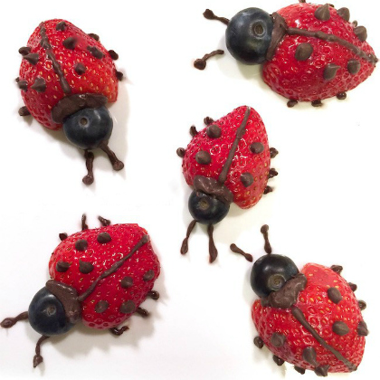 Strawberry-Chocolate-Fruit-Ladybugs, Delicately Delicious Kid-Friendly Recipes