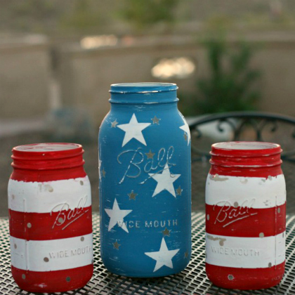  Red, Blue and White Mason Jar 4th of July Craft USA Flag. Memorial Day, Independence Day