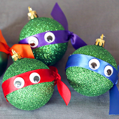 nijna turltes christmas ornaments, 25 Totally Tubular Ninja Turtle Crafts and Snacks Featured, cartoon-inspired crafts, cartoons, ninja turtles, fun crafts for kids