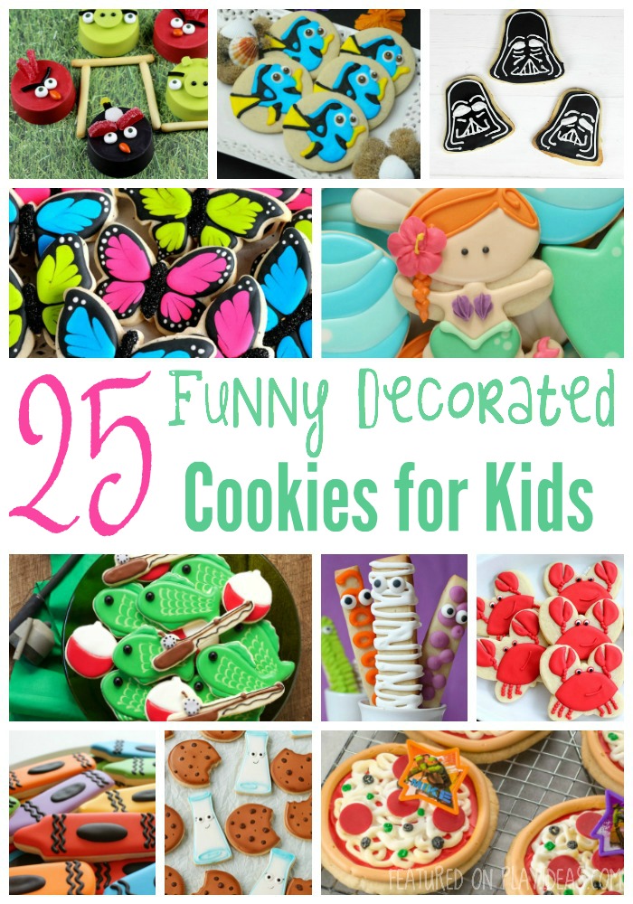 25 Funny Decorated Cookies for Kids - image shows 11 cookie decorations featured on playideas.com