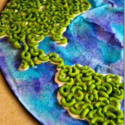 pasta world map, 25 Groovy Green Crafts For Preschoolers, green crafts, crafts for preschoolers, easy diy crafts, green projects, project ideas for preschoolers, earth day ideas, green colored crafts