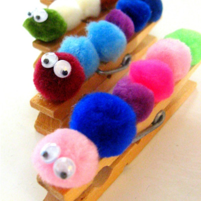 Clothespin Caterpillars with Pompoms. Craft for Kids
