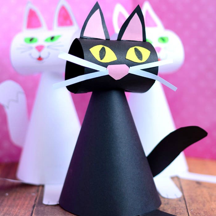 Paper Cat Statues. Paper Cat Craft Template
