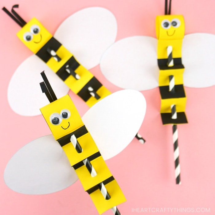 DIY Cute Bee Straw Puppets for Kids-craft-play-ideas