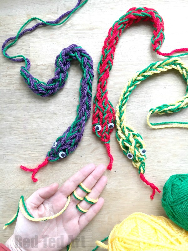 learn how to knit with this snake finger knitting project for kids