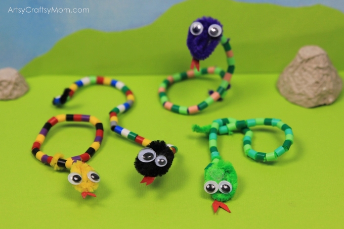 pipe cleaner and bead threading activity for kids that makes a snake