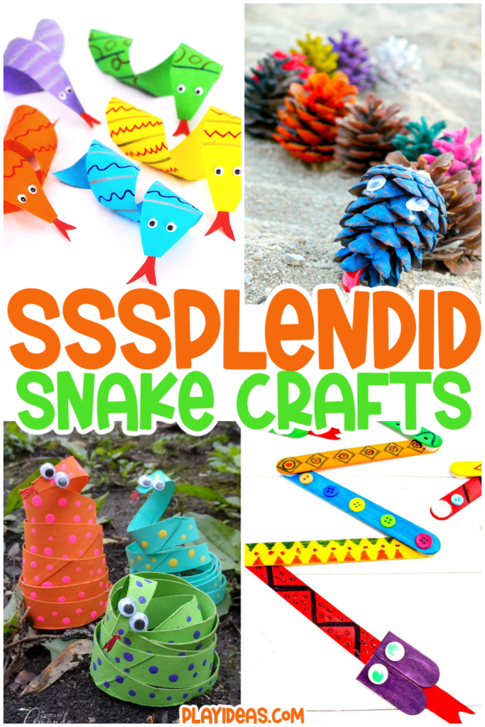 Ssssplendid snake crafts for kids - 4 different craft ideas or snake themed crafts pictured