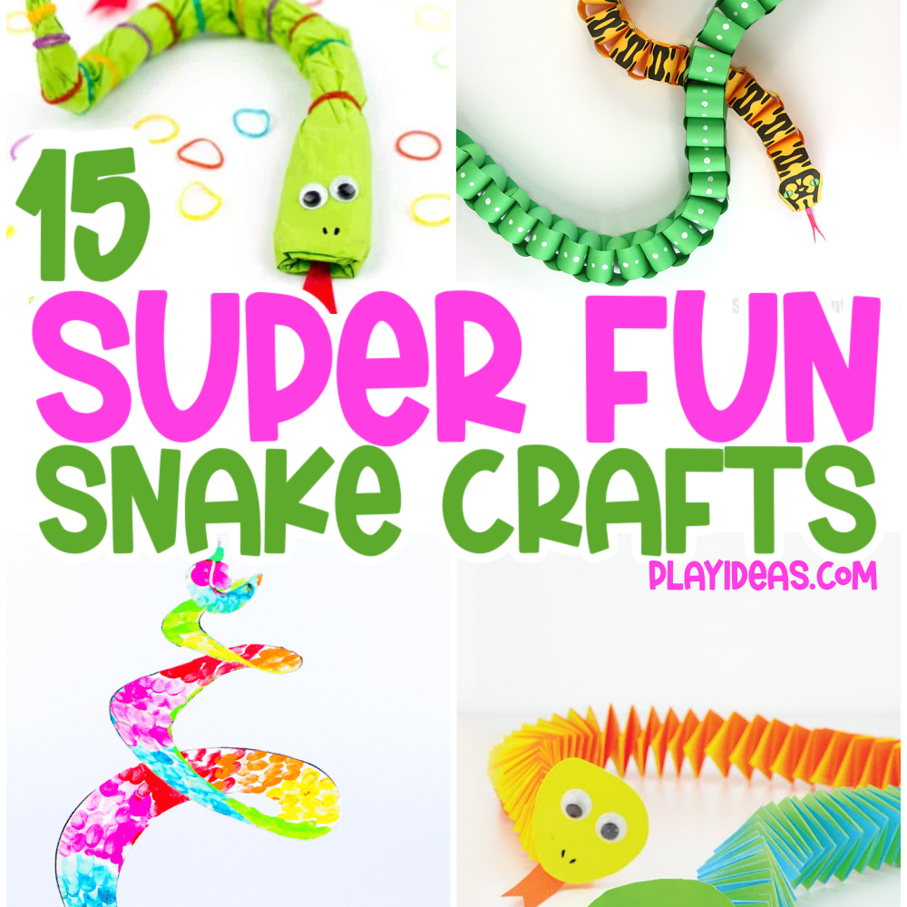 15 super fun snake crafts playideas.com - image shows 4 different paper snake craft ideas for kids