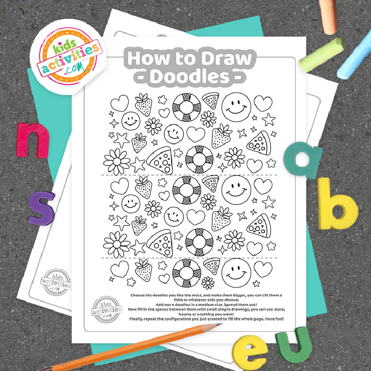 How to Draw Easy Doodles Tutorial from Kids Activities Blog - Play Ideas - simple doodle steps shown with printed pdf files